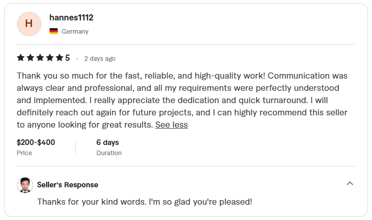 Client's good review