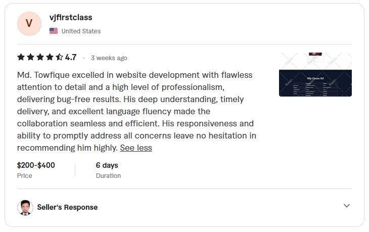 Client's positive review