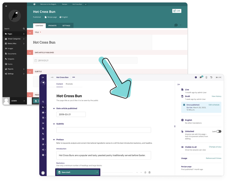 Wagtail CMS dashboard overview for editors